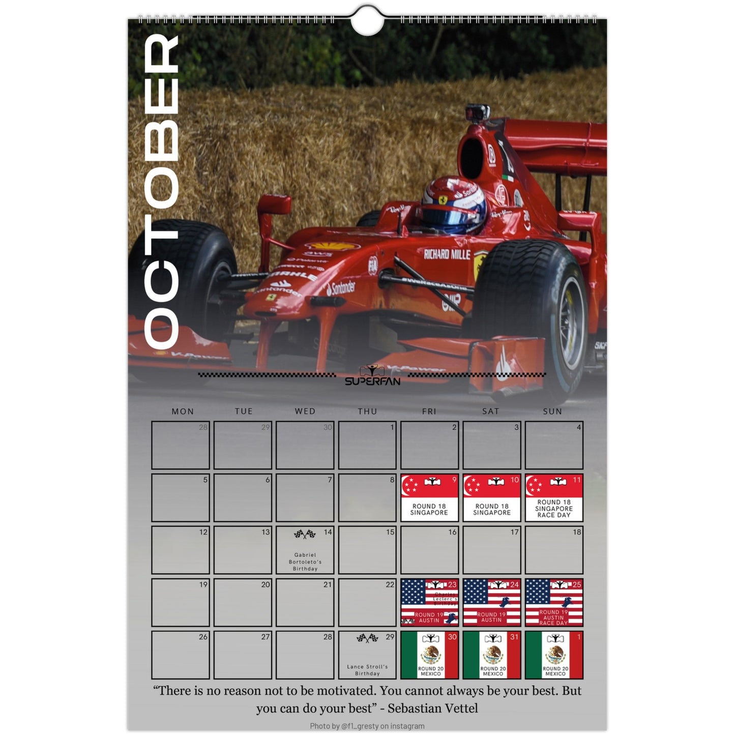 Ferrari F1 Car Calendar