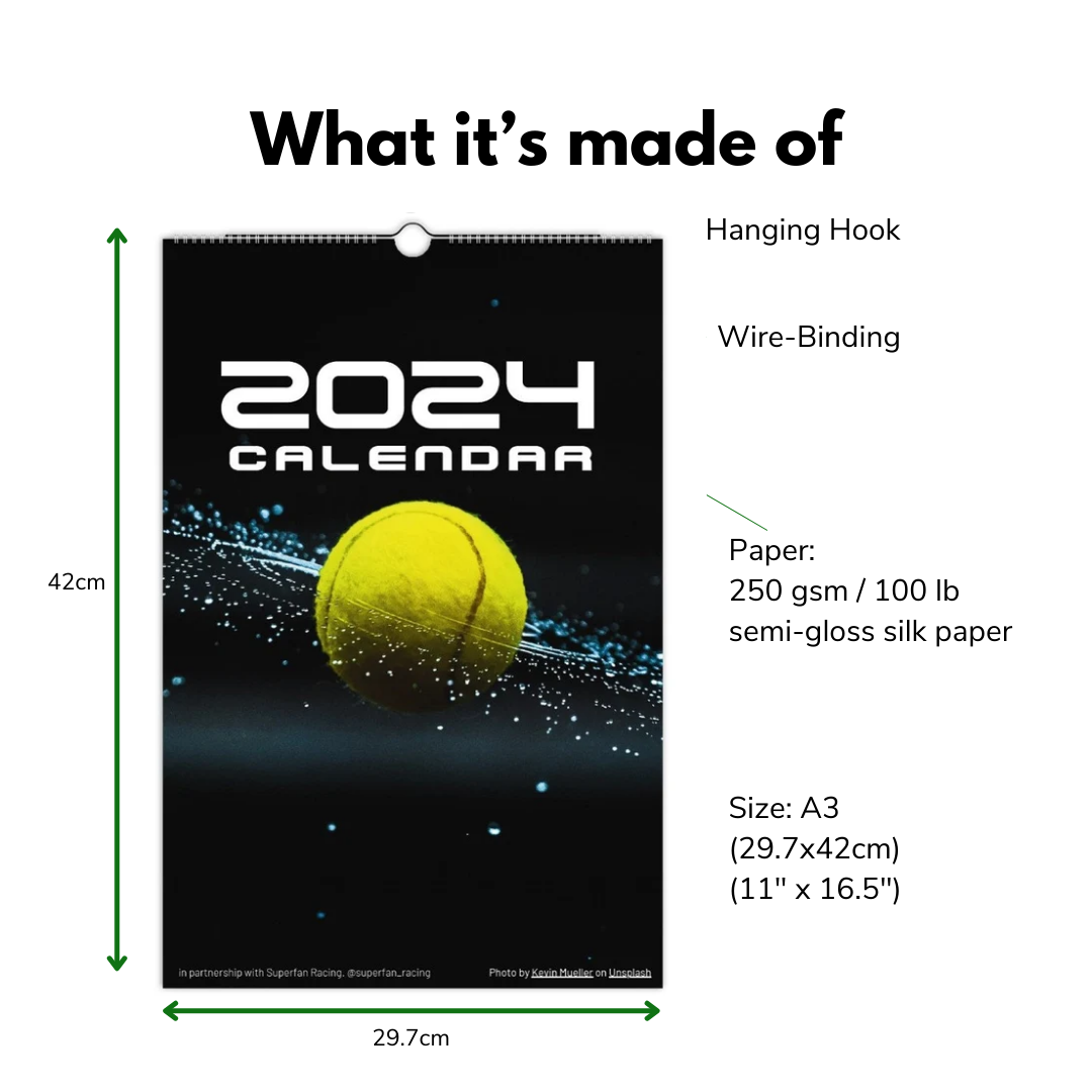 Tennis 2024 Wall Calendar