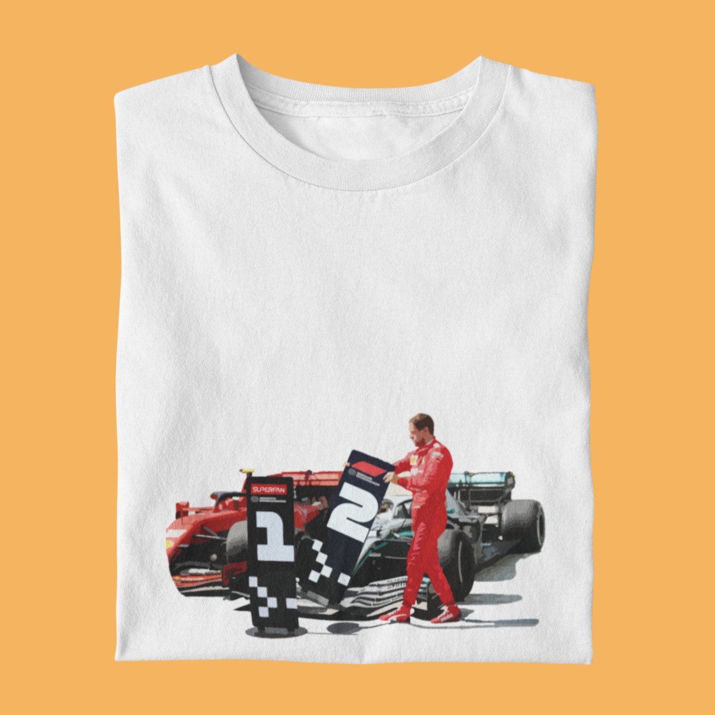 Camiseta con el cartel del primer puesto de Vettel